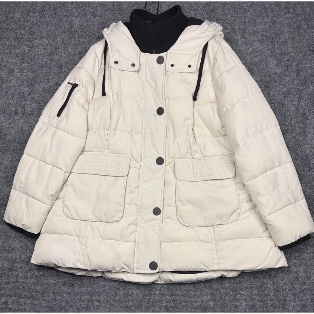 Lane Bryant Cream White Puffer Jacket Detachable Hood Fleece Lined Size 18/20